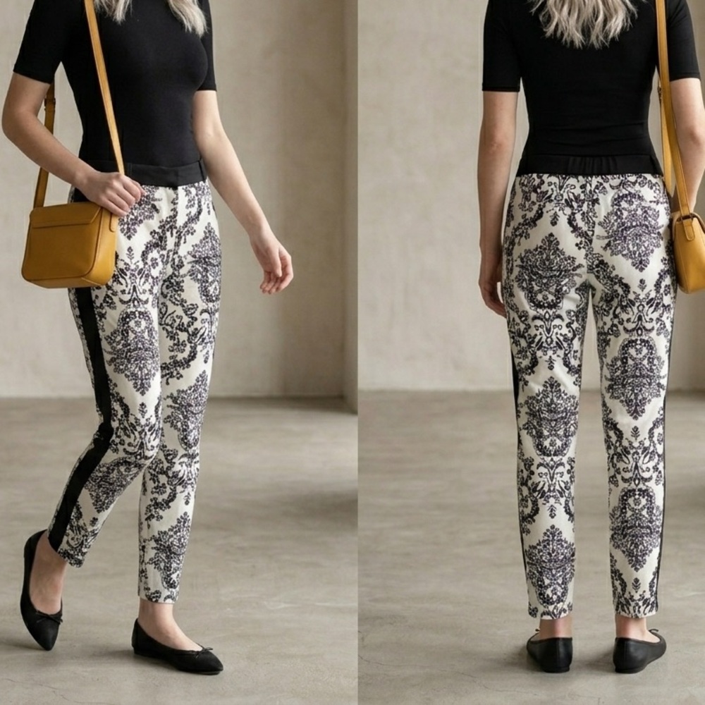 ZARA Damask Slim Ankle Pants with Black Side Stripe